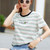 Women Black And White Stripes O Neck Casual Tops Long Sleeve Loose Pullover T-shirt 2021 Srping New Fashion Korea Shirt