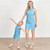 New Summer Mom And Daughter Dress Sweet Blue Lace Off Shoulder Mom Girl Matching Dress Family Matching Outfits