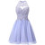 Short Lavender Homecoming Dress Mini Beaded Lace Appliques Open Back Halter Neck Graduation Prom Gown