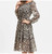 Leopard O Neck Chiffon Dress For Women Summer Long Sleeve Party Dresses Clothes Casual Beach Midi Dress