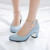 Women Wedding High Heel Shoes Silver Blue Spring Ankle Strap Crystal Shallow Chunky Block Heel Pumps Lady
