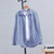 Womens Spring Elegant Blue Striped Loose Shirt Long Sleeve Casual Blouse Top Outwear Cardigan