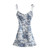 Moda French Vintage Spaghetti Strap Dress Edible Tree Fungus Print Dye Ink Mini Summer Dress For Women