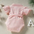 0-24 Months Baby Girl Clothes Waffle Romper Solid Color Turn-Down Collar Fly Sleeve Romper with Waist Belt Baby Summer Jumpsuit