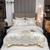 Luxury Gold Feather Embroidery Cotton Champagne/Light Yellow Patchwork Duvet Cover Bed Sheet Pillowcases Bedding Set