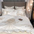 Luxury Gold Feather Embroidery Cotton Champagne/Light Yellow Patchwork Duvet Cover Bed Sheet Pillowcases Bedding Set