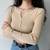 Style Knitted Sweater Autumn Button Ribbed Pullover Women Solid V-neck Slim Black Knitwear