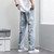 Ink Denim Pants Men High Street Casual Retro Straight Jeans Streetwear Loose Straight Pants Casual Trousers Male