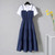 O-neck Knee-length Dresses Vintage Patchwork Empire Chiffon Pullover Puffles Women Clothing Cotton Short Sleeve Summer