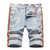 Men Holes Denim Shorts Light Blue Jeans Shorts Good Quality Male Staight Knee Length Jeans Painted Street Wear Denim Shorts