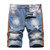 Men Holes Denim Shorts Light Blue Jeans Shorts Good Quality Male Staight Knee Length Jeans Painted Street Wear Denim Shorts