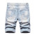 Men Holes Denim Shorts Light Blue Jeans Shorts Good Quality Male Staight Knee Length Jeans Painted Street Wear Denim Shorts