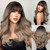 Dark Brown Black Long Wavy Synthetic Wigs with Bang Natural Wave Hair Wig for Black Women Daily Cosplay Heat