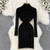 Elegant Turtleneck Long Sleeve Knit Bodycon Pencil Dress Slim Basic Sweater Sexy Women Autumn Winter Clothing