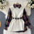 Set Women 2 Pieces Turn Down Collar Contrast Plaid Puff Sleeve Top Suit+solid Color Split Belt Knit Vest Outfits