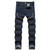 Mens Rivet Patch Jeans Runk Rock Embroidery Stretch Cotton Denim Motorcycle Biker Straight Trousers