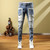 Men slim casual scraped stretch pants feet  men jeans  ripped jeans