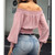 Women Puff Sleeve Off Shoulder Blouses Polka Dots Chiffon Shirts Lady Slash Neck Slim Lace Crop Tops Shirts