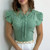 Women Chic Solid Lace Up Short Sleeves Lace Patchwork Bodycon Sexy Blouse Tops