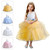 Elegant Girls Flower Blue Princess Dress Birthday Party Tulle Costume Ball Gown Knee-Lengeth Cute Kid Clothing