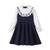 College Style Baby Girls Clothing Dress Autumn Spring Kids Patchwork Fall Clothes Children Long Sleeve Blue White Dress