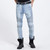 mens elastic ripped biker jeans skinny light blue west designer hip hop streetwear swag Motorcycle pants Joggers