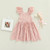 Girls Flying Sleeve Dress Kids Summer  Solid Color Lace Hollow-Out Square-Neck Princess Dress For 1-5 Years