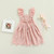 Girls Flying Sleeve Dress Kids Summer  Solid Color Lace Hollow-Out Square-Neck Princess Dress For 1-5 Years