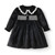 Vintage Children Long Sleeve Velour Dress for Girls Autumn Winter Baby Girl Black Smocking Dress with Lace Boutique Clothes