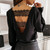 Hollow Lace Stitching Shirt Sexy Spring and Autumn Long-sleeve Shirt V-neck Back Office White Blouse