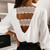 Hollow Lace Stitching Shirt Sexy Spring and Autumn Long-sleeve Shirt V-neck Back Office White Blouse