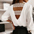 Hollow Lace Stitching Shirt Sexy Spring and Autumn Long-sleeve Shirt V-neck Back Office White Blouse