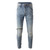 Streetwear Men Jeans Retro Blue Spliced Elastic Slim Ripped Biker Jeans Homme Zipper Designer Hip Hop Denim Pants Men