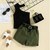 Army Green Girl Outfit Off Shoulder Halter Top+Belted Pants Summer Baby Children Suit For Girls Kids Clothes