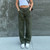 Green Vintage Baggy Jeans Women Pockets Wide Leg Cargo Pants Streetwear Casual Low Waist Denim Straight Trousers