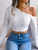 Sexy Knitted One Shoulder Crop Top Women Long Sleeve Tops Casual Hollow White Thin Sweater Autumn Winter Pullover