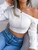 Sexy Knitted One Shoulder Crop Top Women Long Sleeve Tops Casual Hollow White Thin Sweater Autumn Winter Pullover