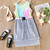 Kid Girl Tie Dye Cotton Tank Top and Raw Hem Belted Denim Skirt Set