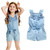 Kids Girls Clothing Rompers Denim Blue Cotton Washed Jeans Sleeveless Bow Jumpsuits 0-5Year New 1