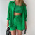 Magenta Two Piece Set Summer Women'S Long Sleeve Short Sets Button Outfits Suit Solid Color Pleated Shirt Casual Set