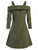 Cold Shoulder Button Up Lace-up Dress A Line Mini Double Breasted Long Sleeve Deep Green Casual Robe For Women Fall Spring