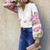 Boho Floral Embroidered Blouse 3/4 sleeve V-neck tassel Hippie Chic Women Shirt Top Casual Beach Blusa Blouses