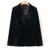 Dark Green Velvet OL Single Button Velvet Blazer Woman Suits Double Pockets Turn Down Collar V-Neck Jacket Notched Tops