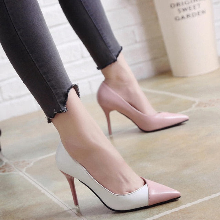 Women pumps Spell color High heels single shoes female Spring Summer patent leather wedding party shoes woman
