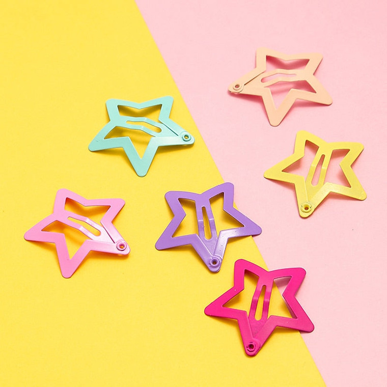 6Pcs/Lot Children's Hair Accessories Cute Heart Star Shaped Hair Clips Solid Color Metal Bobby Pins Barrettes Hairpins For Girls