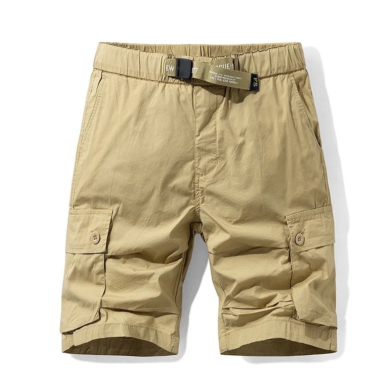 Men's Elastic Waist Multi Pocket Military Cargo Shorts Summer Male Cotton Khaki Mens Tactical Shorts Short Pants No Belt