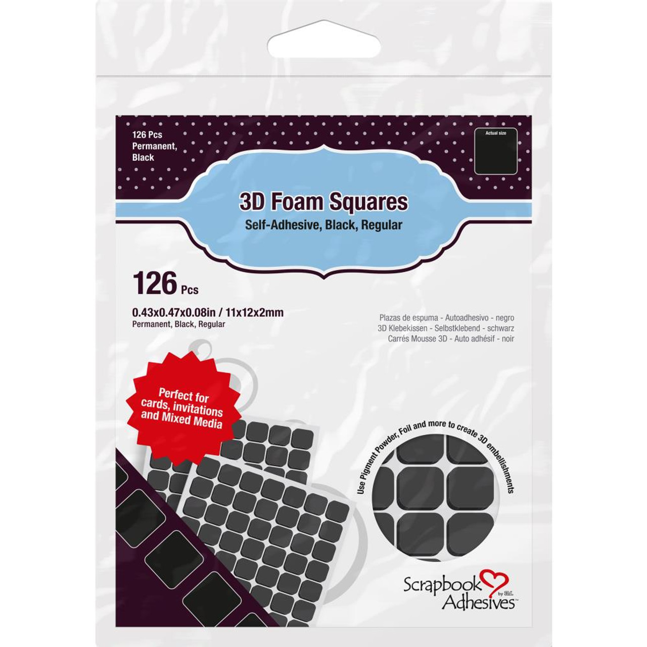 Scrapbook Adhesive 3D Foam Squares .5x.5 Black 126 pack (1)