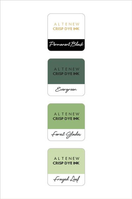 Altenew Mini Dye Ink Set Green Fields with permanent black Altenew Mini Dye Ink Set Green Fields with permanent black