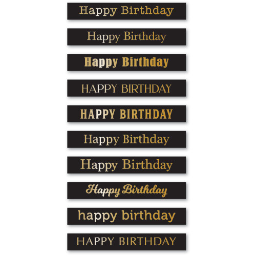 Memory Box  Happy Birthday Foil Greeting Tabs Black 40/pkg