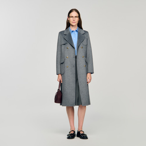 Double faced check coat Grey | Sandro Paris